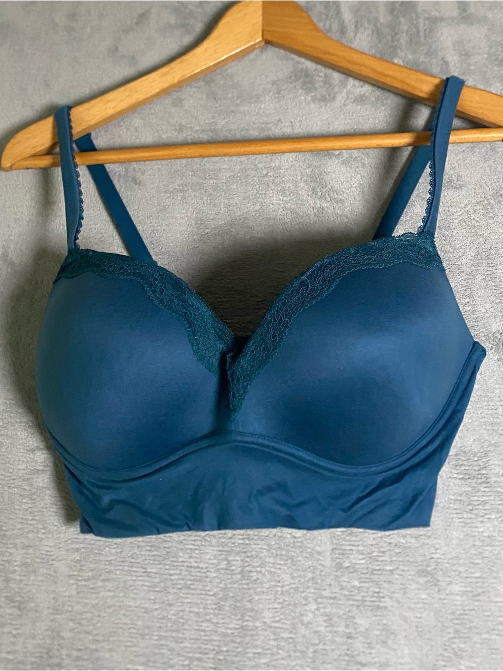 Dobreva Longline Wireless Lace-Edge Bra in Teal Blue size 36D‎
